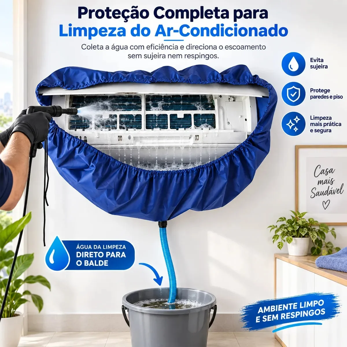 Bolsa Coletora Limpeza De Ar Condicionado Até 30k Btus Azul