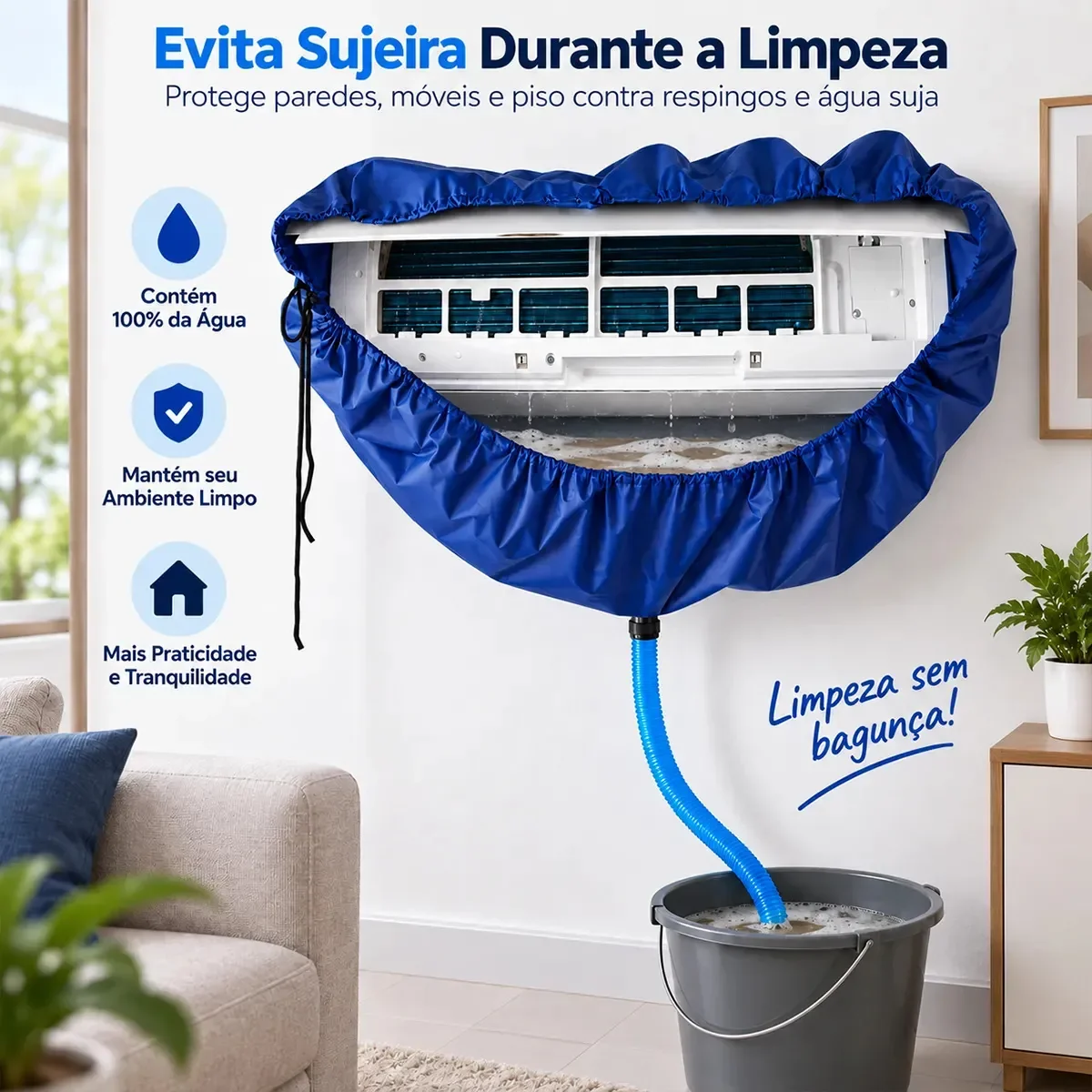 Bolsa Coletora Limpeza De Ar Condicionado Até 30k Btus Azul