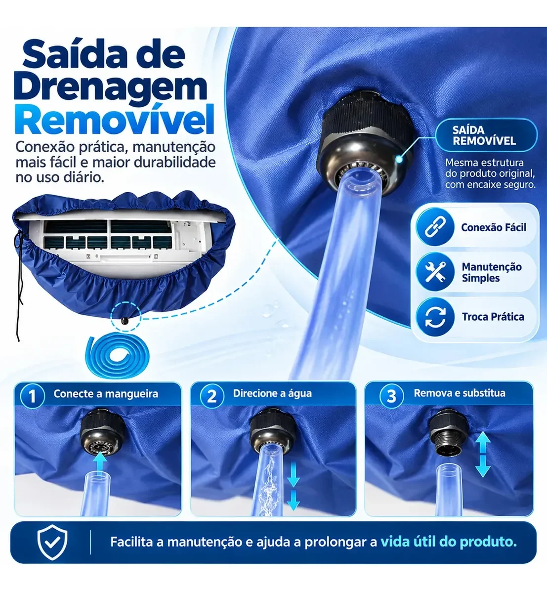 Bolsa Coletora Limpeza De Ar Condicionado Até 30k Btus Azul
