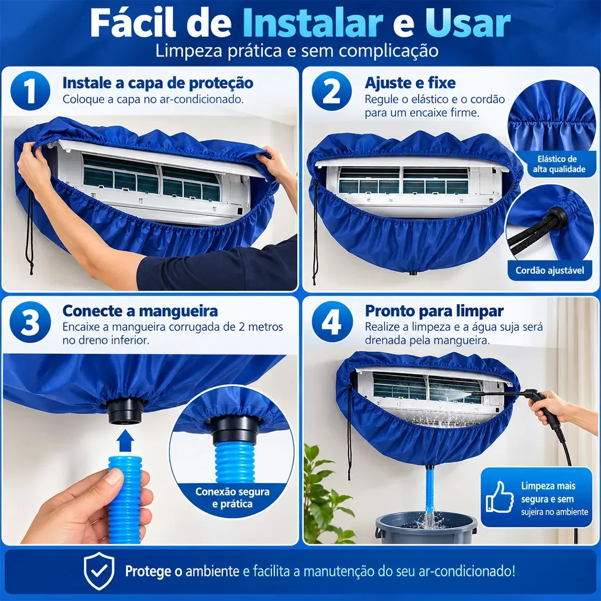 Bolsa Coletora Limpeza De Ar Condicionado Até 30k Btus Azul
