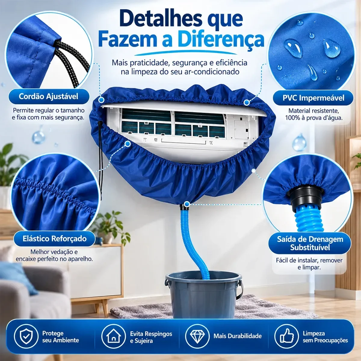 Bolsa Coletora Limpeza De Ar Condicionado Até 30k Btus Azul