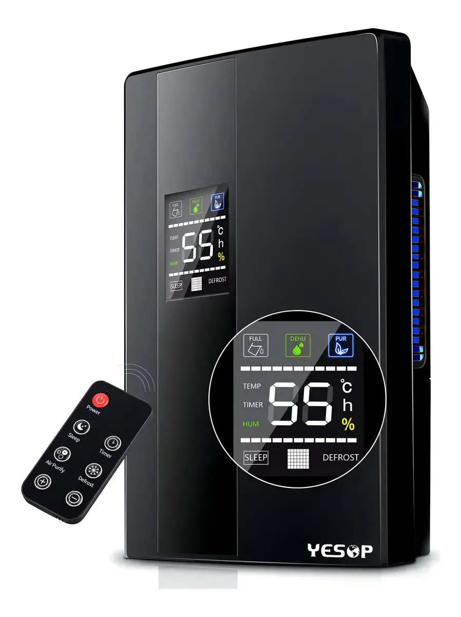 Desumidificador De Ar Ambiente Eletrico Antimofo 2000ml Portátil E Bivolt 110/220v Operação Controle Remota Preto