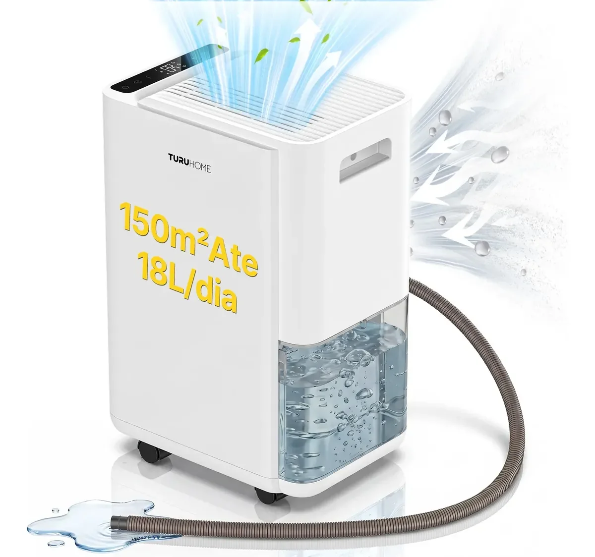 Desumidificador de Ar Compressor 18L/dia para Ambientes até 150m², desumidificação potente, Antimofo, Silencioso, Modo Sono, Timer 24h, Drenagem Contínua para quartos, Roupas, banheiros