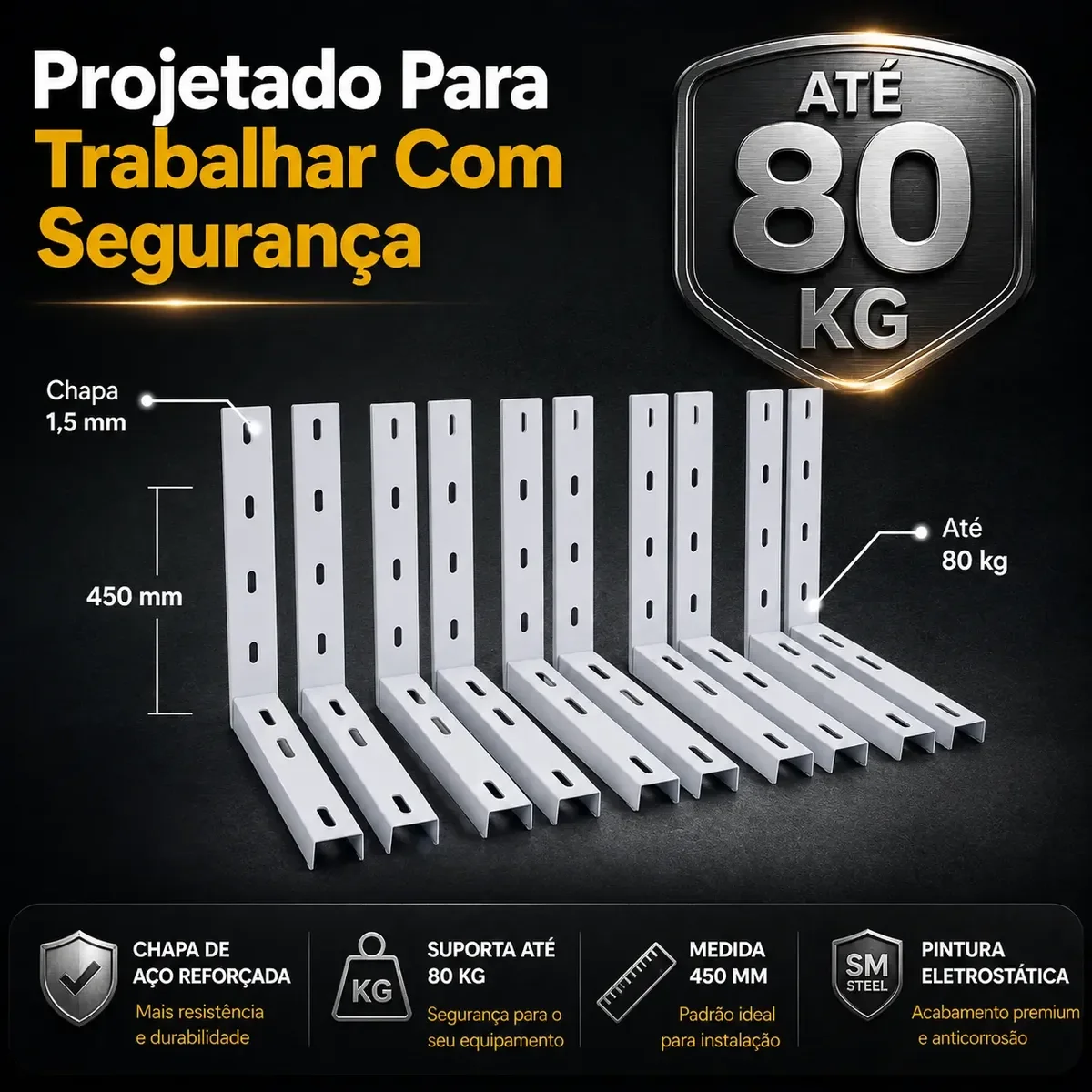 Kit 5 Suportes 450mm Ar Cond Split 12 A 30.000 Btus Ate 80kg