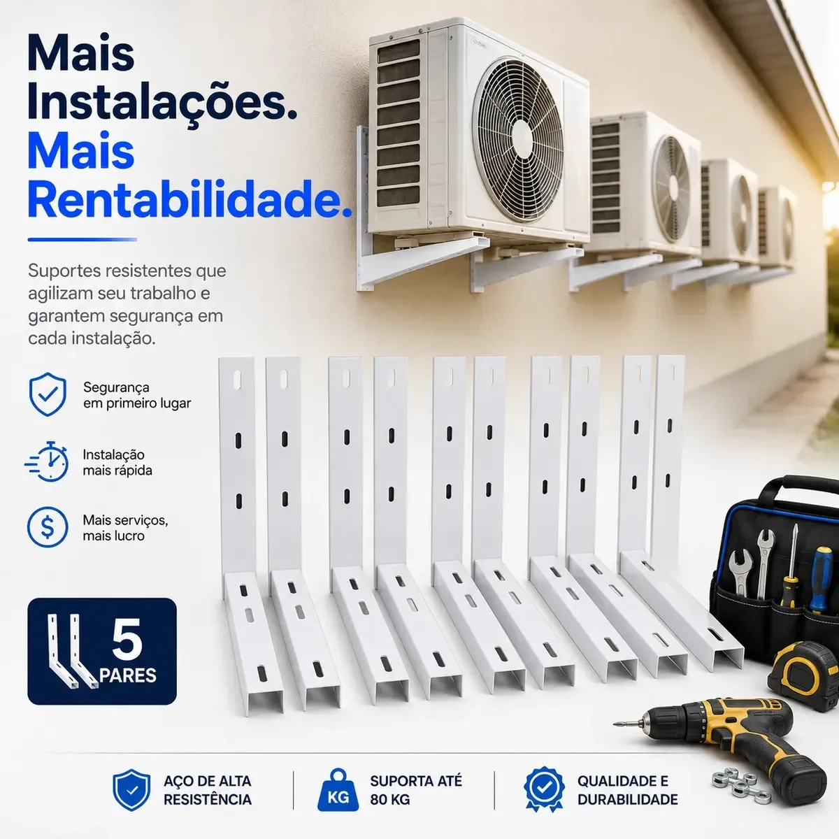 Kit 5 Suportes 450mm Ar Cond Split 12 A 30.000 Btus Ate 80kg