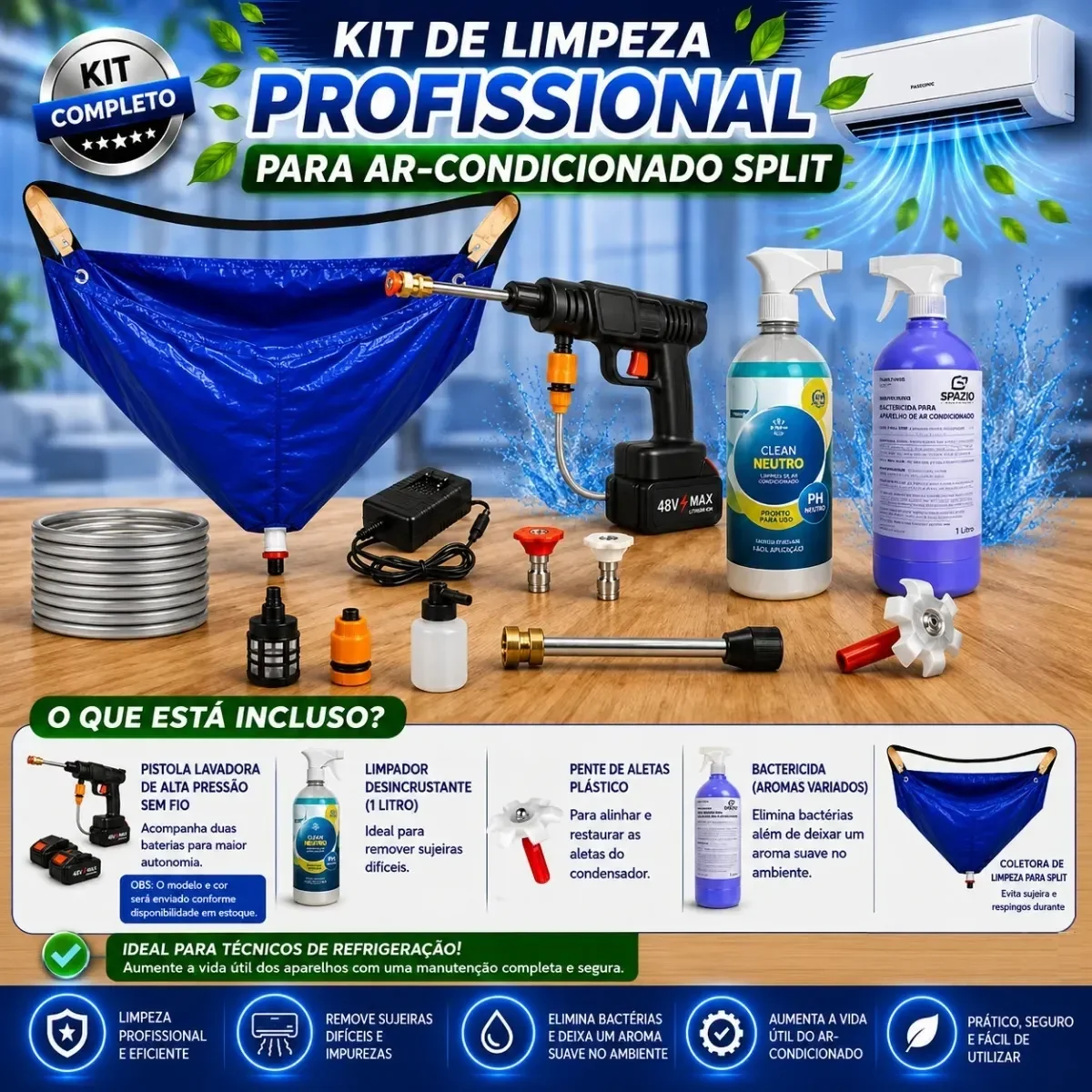 Kit Limpeza P/ Ar Split - Pistola Alta Pressão Profissional 127/220v