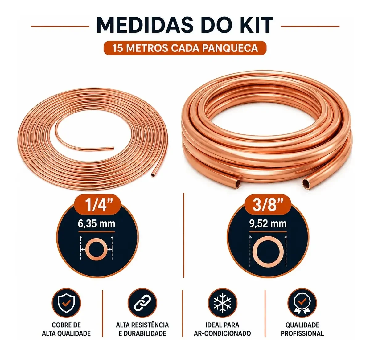 Kit Tubo Cobre Flexível 1/4 + 3/8 (panqueca De 15m Cada)