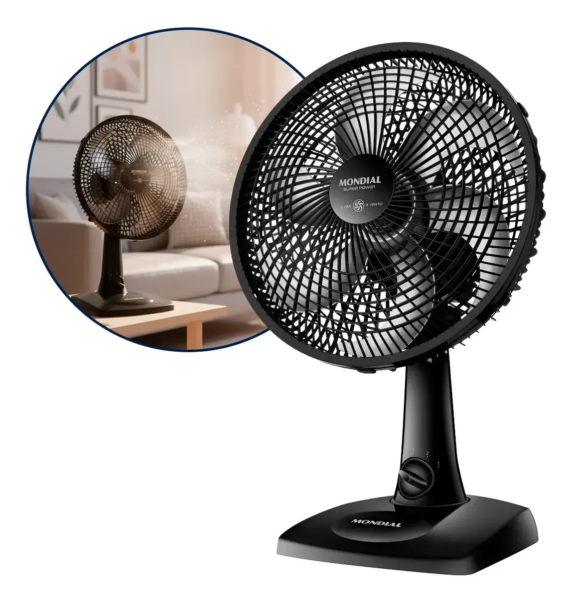 Ventilador De Mesa 30cm 60w Vsp-30-b Turbo 30 Cm Preto 127v Prata Polipropileno 6