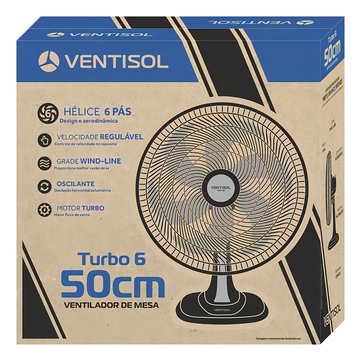 Ventilador De Mesa Turbo 50cm Com 6 Pás Oscilante Preto