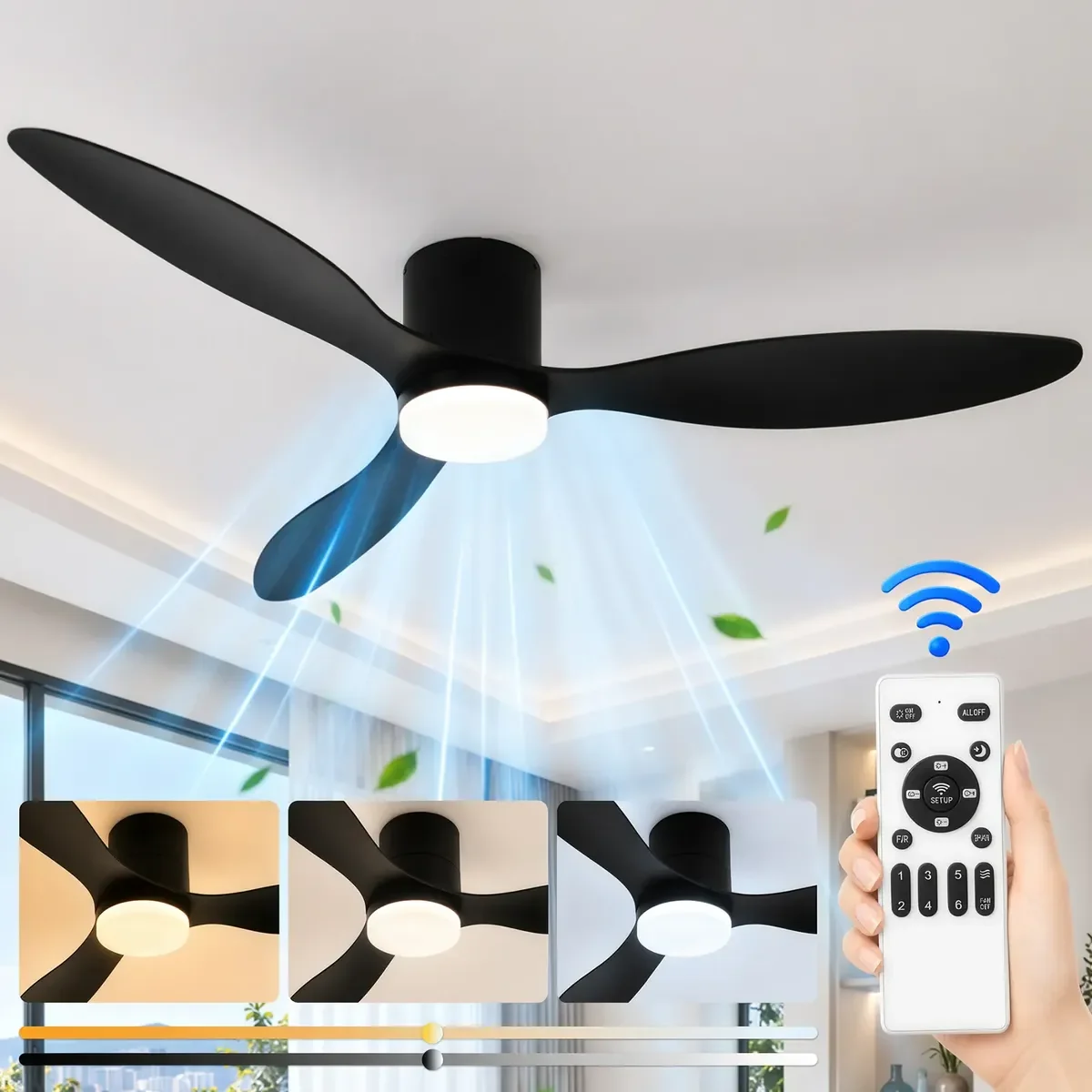 Ventilador De Teto 42 Silencioso Com Lâmpada Controle 3pás