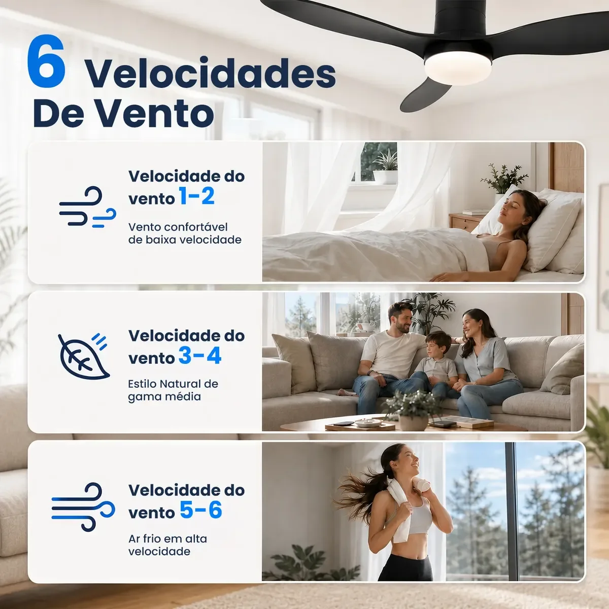 Ventilador De Teto 42 Silencioso Com Lâmpada Controle 3pás
