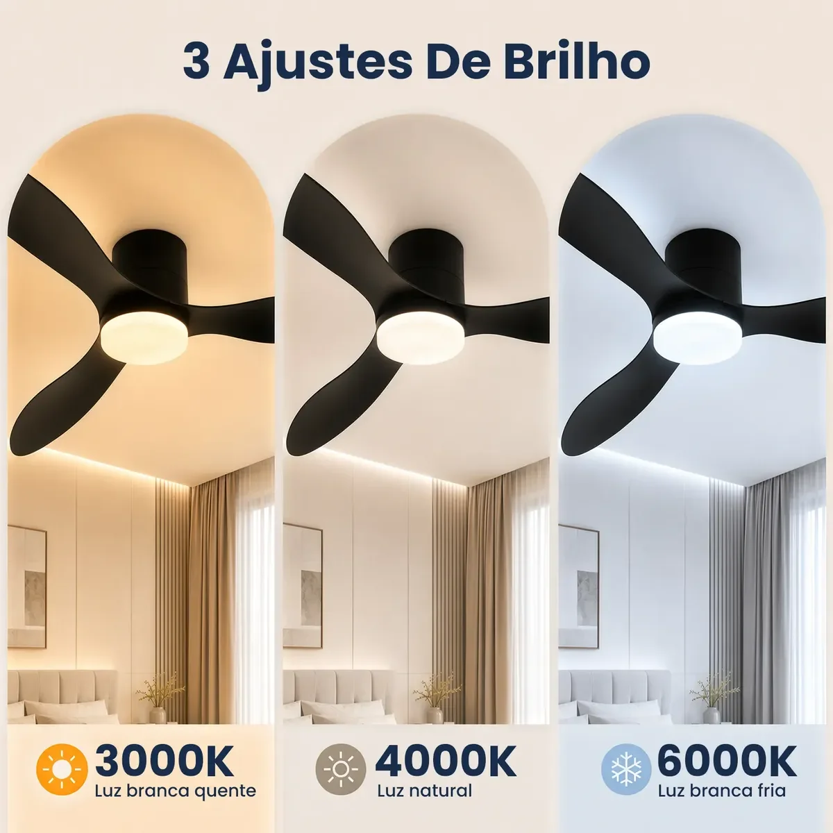 Ventilador De Teto 42 Silencioso Com Lâmpada Controle 3pás