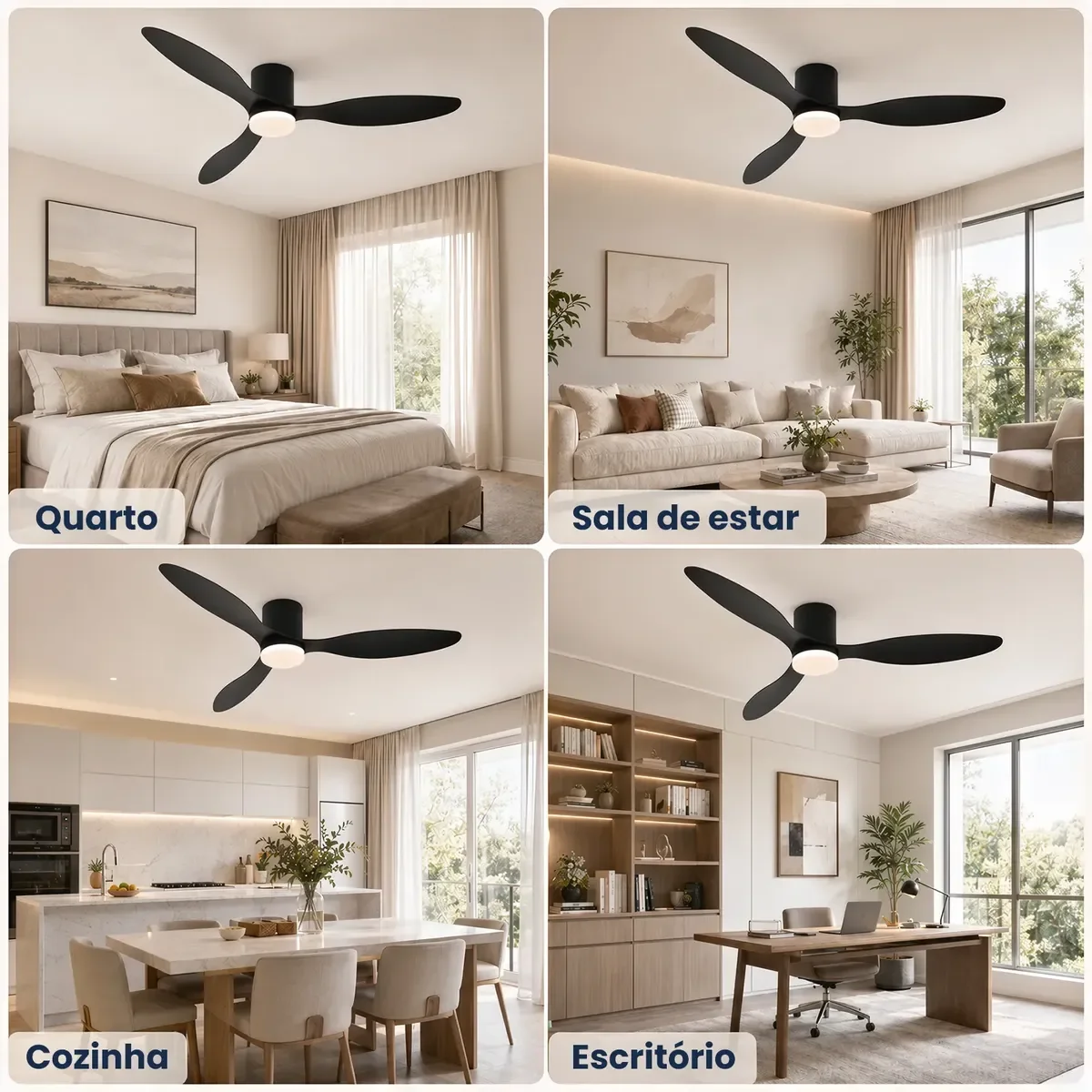 Ventilador De Teto 42 Silencioso Com Lâmpada Controle 3pás