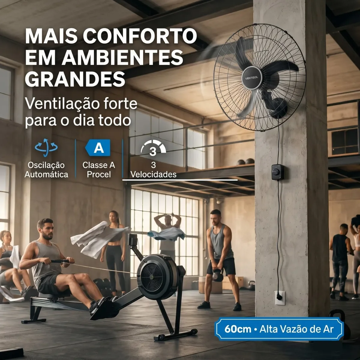 Ventilador Osc Parede Industrial 60cm 127v/220v Grade Aço