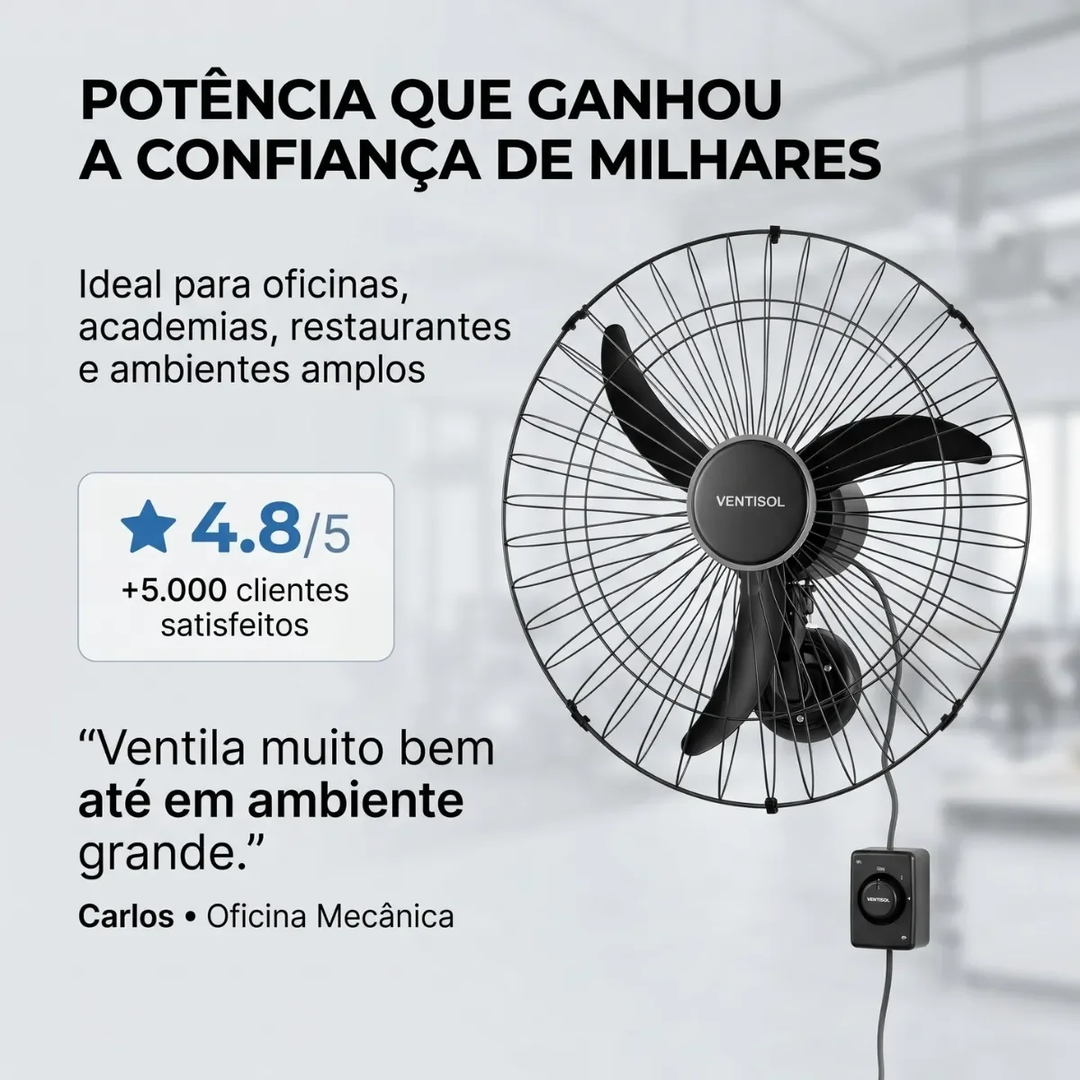 Ventilador Osc Parede Industrial 60cm 127v/220v Grade Aço