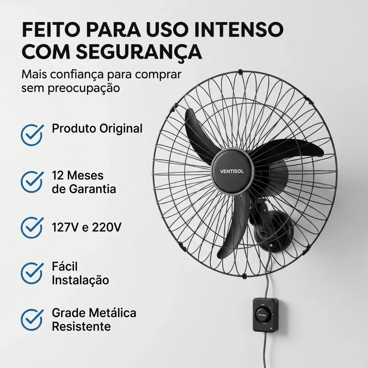 Ventilador Osc Parede Industrial 60cm 127v/220v Grade Aço